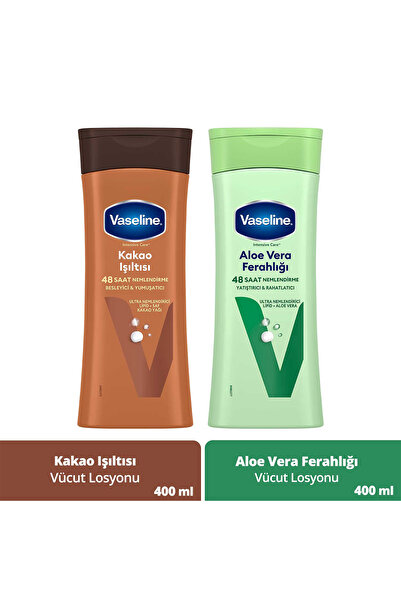 Vaseline Vücut Losyonu Aloe Vera Ferahlığı 400 ml + Vücut Losyonu Kakao Işıltısı 400 ml