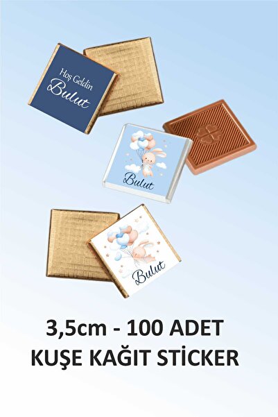fırsatlar diyarı Tavşan Temalı Kare Çikolata Etiketi - Parlak Kuşe Kesimli - ...