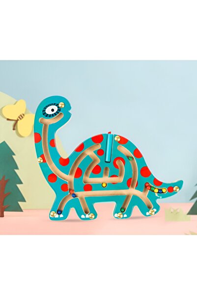 Bibilel Montessori Ball Maze Game, Magnetic Pencil, Wooden, Brontosaurus Model, 18x21 cm, Green
