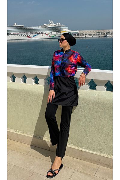 lurex moda Μισό ψηφιακό εμπριμέ Hijab μαγιό