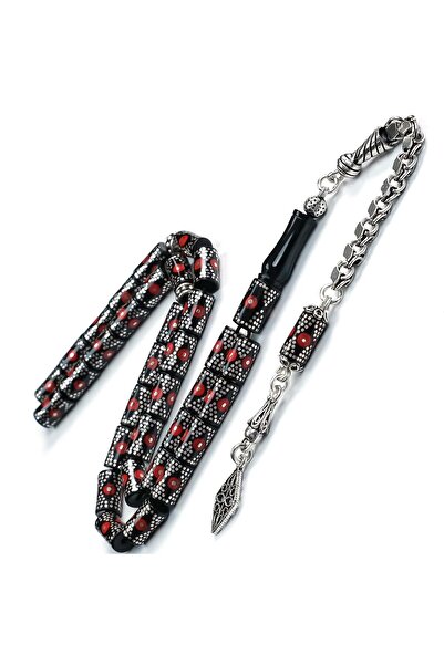 TESBİHCİBABA Kesme Model Kırmızı Mineli Erzurum Oltu Taşı Tesbih