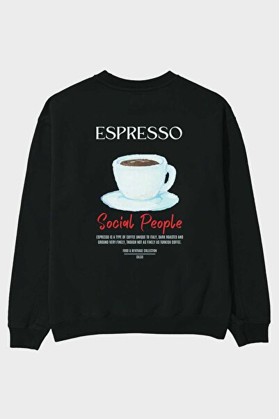 Ankhises Hanorac negru oversize cu imprimeu Espresso pe spate, pentru bărbați...