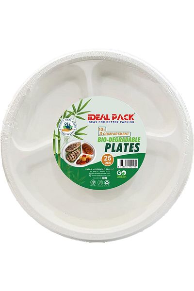 Ideal Pack Biodegradable Plate 10-inch with 3 Compartments