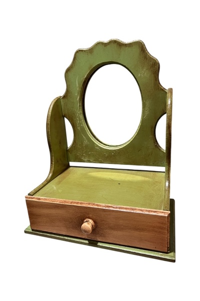 onyyapim LÜKS AHŞAP MASAÜSTÜ AYNALI TAKI & MAKYAJ KUTUSU – ESKİTME YEŞİL