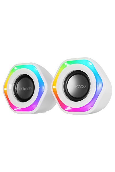 Mikado MD-176 2.0 3W*2 Beyaz RGB Aydınlatmalı USB + 3.5mm USB 5V Speaker Hoparlör