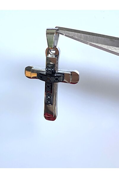 kurukafagift Paslanmaz Çelik Haç Objeli Çelik Kolye Ucu Katlı Model