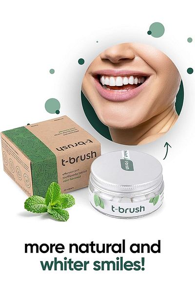 TBRUSH أقراص معجون أسنان | 90 قرصًا بنكهة النعناع | خالية من الفلورايد | مُبيّضة | خالية من الغلوتين والجلسرين وكبريتات لوريل الصوديوم