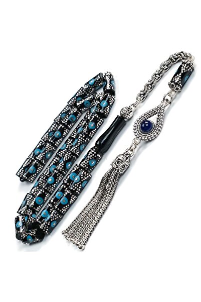 TESBİHCİBABA Kesme Model Mavi Mineli Erzurum Oltu Taşı Tesbih