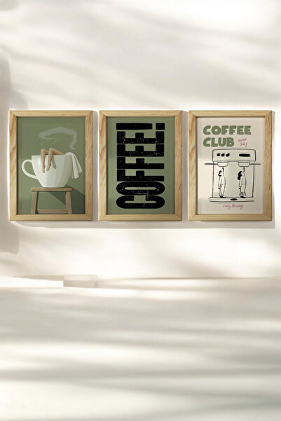 AND Ahşap Çerçeveli Coffee Temalı Tablo Üçlü MDF Poster Tablo Duvar Dekoru (21x30 cm)
