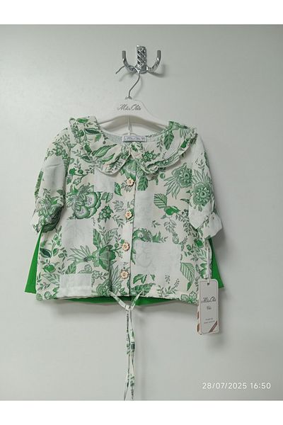 Miss Olix Floral Ruffle Collar Waist Tightening Shirt and Belted Pocket Shorts