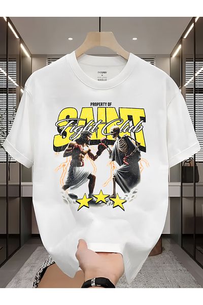 PARUNIV Men's T-shirt, Saint Fight Club, Classic Regular Fit, 100% Cotton, Vegan Approved