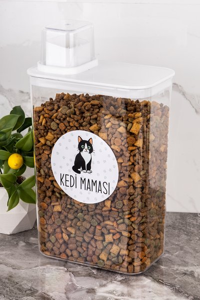 Dolkin Home Cinse Özel Kedi Maması Kutusu Etiketli Kendinden Ölçekli 3000 ml ...