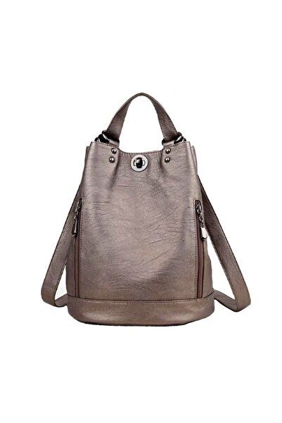 OEM Women's Backpack Handbag, Medium Size, Modern Design, Premium Faux Leather, Metallic Gr