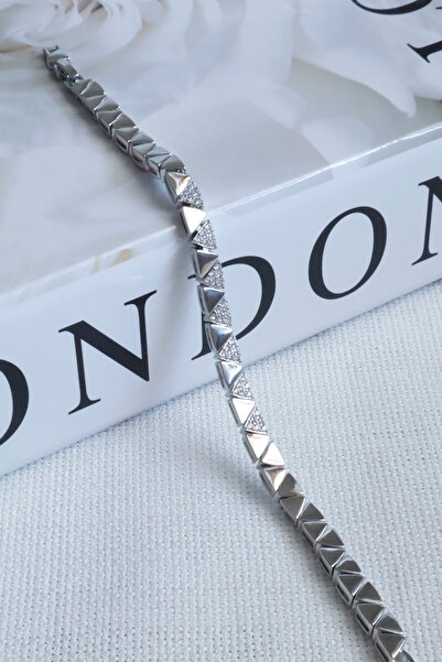 DEMOKAN Kadın Bileklik Kararmaz 14k Altın Renk Vip Seri İthal Piramit Model Bileklik