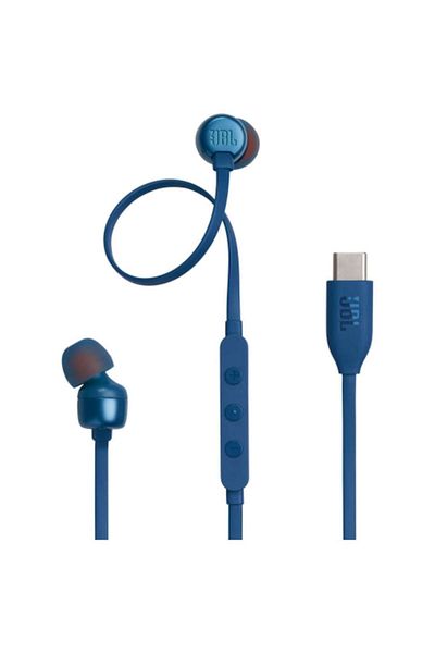 JBL Căști intraauriculare cu fir Tune 310C, bas pur, rezoluție înaltă, USB-C, albastre