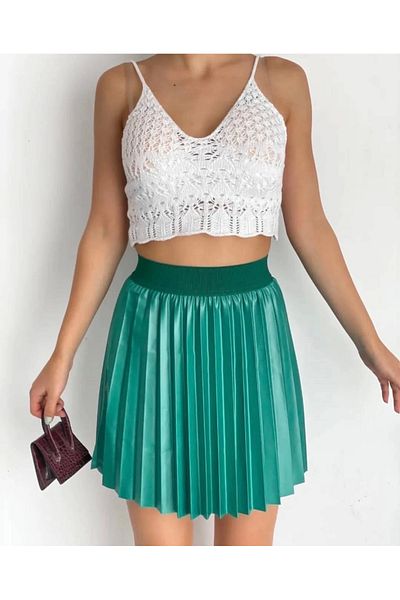 KAZAX Elastic pleated lacquer skirt green s23901