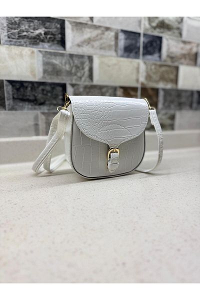 glowfit Geantă de damă cu model de crocodil alb Mango Model Clamshell Crossbody cu cataramă și curea