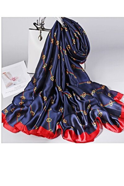 OEM Eșarfă de damă, mărime mare, multicoloră, bleumarin cu diverse forme, 90x180 cm