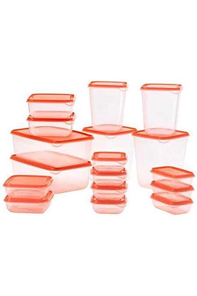 IKEA PRUTA Food container, set of 17, transparent, orange