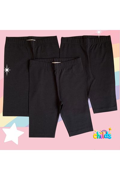 childs Girl's 3-Pack Lycra Combed Cotton Short Black Tights