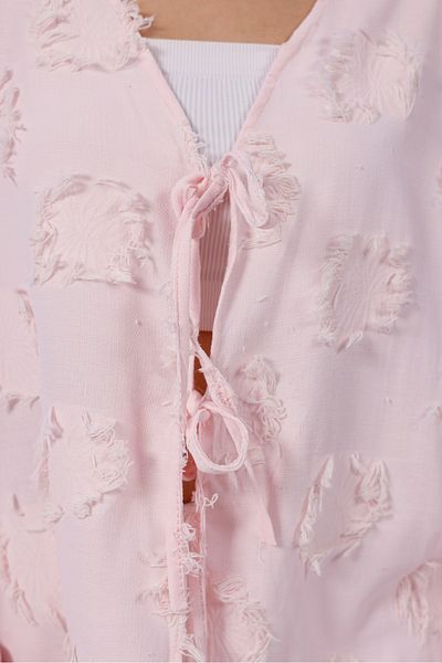 Moda Palmiss Women's Pink Tassel Detailed Tie-Up Kimono