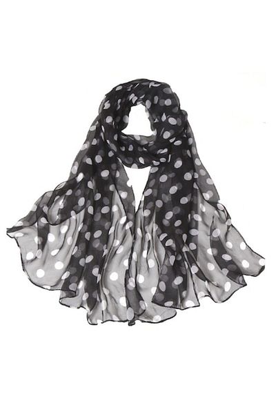 OEM Women's Scarf, Large, Black Background with White Polka Dots, 50x160cm