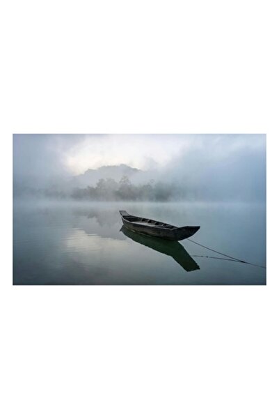 OEM Tablou Canvas, 'Barca solitara pe lacul invaluit in ceata', 39 x 26cm