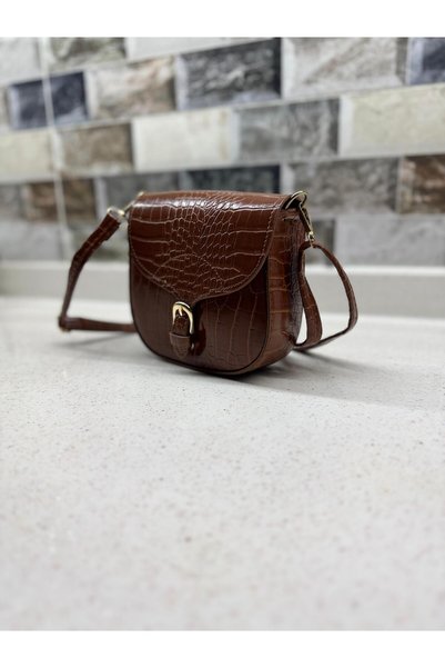 Glowfit Shine Your Shape Women's Brown Crocodile Patterned Mango Model Flap Crossbody Bag with Buckle and Belt