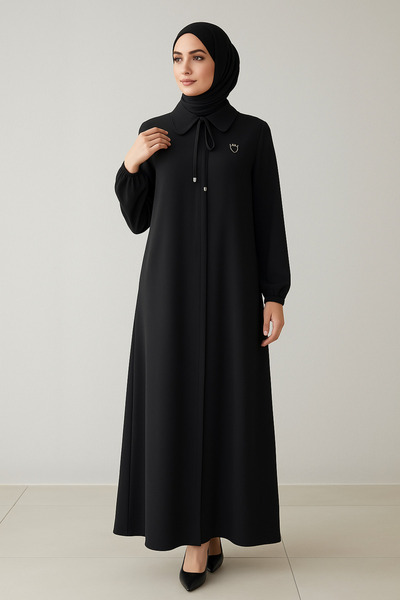 Doque 55006 ÖNDEN GİZLİ DÜĞMELİ KOL UCU LASTİKLİ A KESİM KREP KUMAŞ FERACE #04-25#