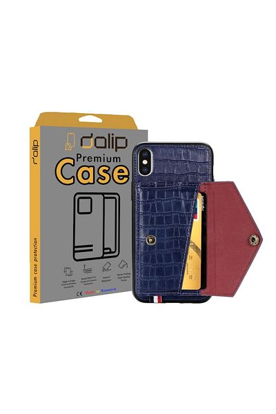 dalip Husa pentru iPhone XS, Multifunction, TPU+Piele , Bleumarin