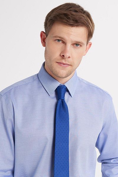 Tudors Regular Fit Saks Blue Non-Iron 100% Cotton Eco-Friendly Ecotex Certificated No Ironing Required Shirt