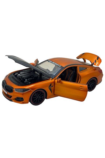 JPT Orange BMW M8 metal replica model with sound and lights, opens doors, trunk, hood 1/24