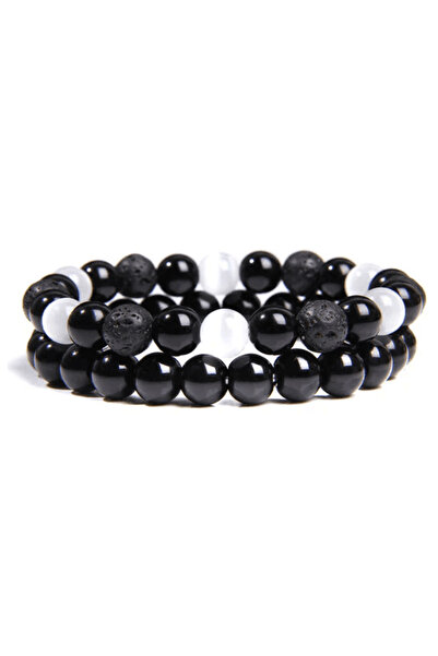 Belora Σετ 2 βραχιολιών από πολύτιμους λίθους με μενταγιόν κουκουβάγια