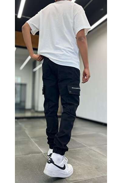 Denim Republic Men's Black Cargo Pocket Jogger Pants