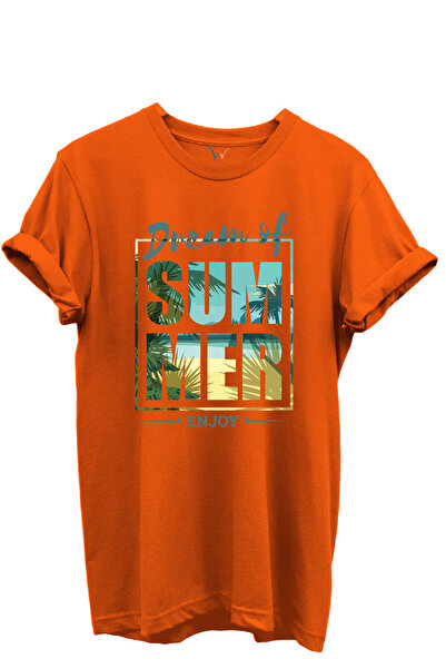 WİDİ Dream of Summer Written Palm and Seaside Θέμα 100% βαμβακερό μπλουζάκι U...