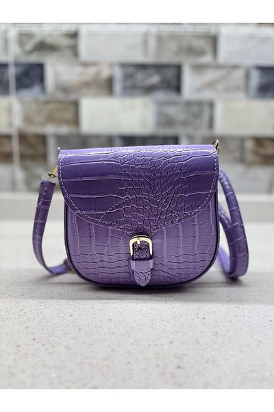 glowfit Geantă de damă cu model de crocodil liliac model mango cu clapă, curea încrucișată, cataramă și curea
