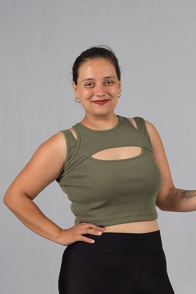 Truva XXL Plus Size Khaki Ribbed Crop Top: Style and Comfort in One
