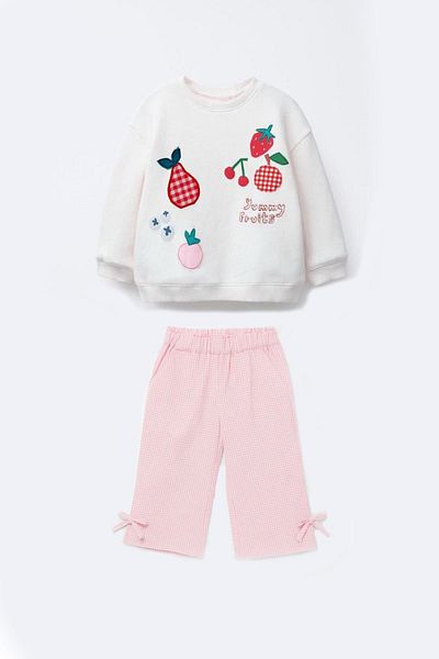 Monila Girls' Embroidery Detailed Sweatshirt and Pants Bottom Top Set