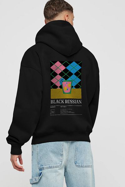 Ankhises Black Russian Cocktail Back Printed Hoodie Oversize Hooded Sweatshirt Men Women