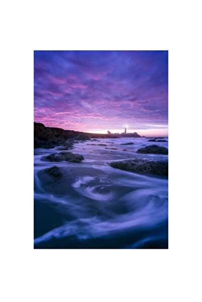 OEM Tablou Canvas, "Far la apus in valurile marii", 70 x 100cm