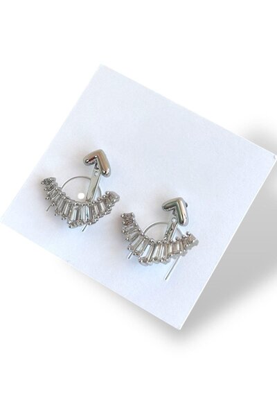 TAKIŞTIR Silver Color Stone Detailed Earrings (Pair)