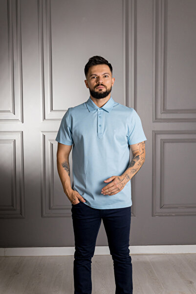 Sarar Tricou albastru 100% bumbac cu gât polo, croiala normală (model clasic).