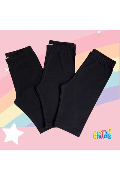 childs Girl's 3-Pack Lycra Combed Cotton Short Black Tights