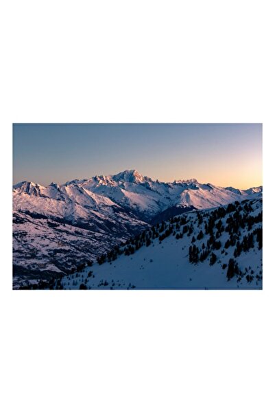 OEM Tablou Canvas, "Munti largi in zori senini", Munti, Zapada, Apus, Cer, Padure, 100 x 100cm