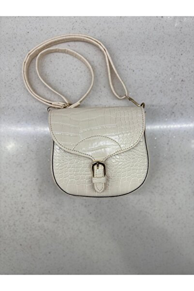 Glowfit Shine Your Shape Women's Cream Crocodile Patterned Mango Model Flap Crossbody Bag with Buckle and Belt