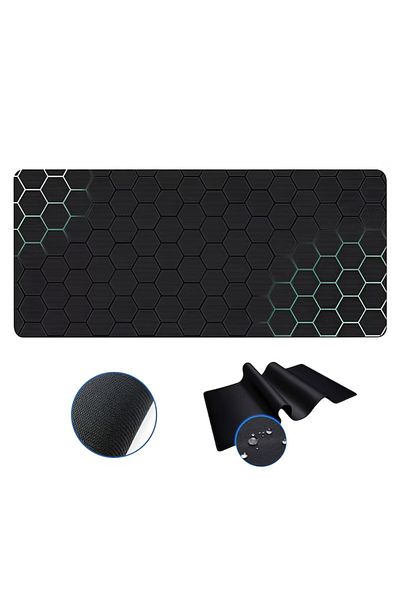 Dali Mousepad pentru birou, antiaderent, model Honeycomb, 90x40cm, Negru
