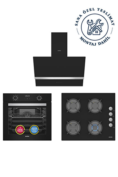 Simfer ✨3'lü Ankastre Set - 76L AirFry Özellikli 10 Fonksiyon Fırın + Siyah Cam Ocak + Dokunmatik Davlumbaz
