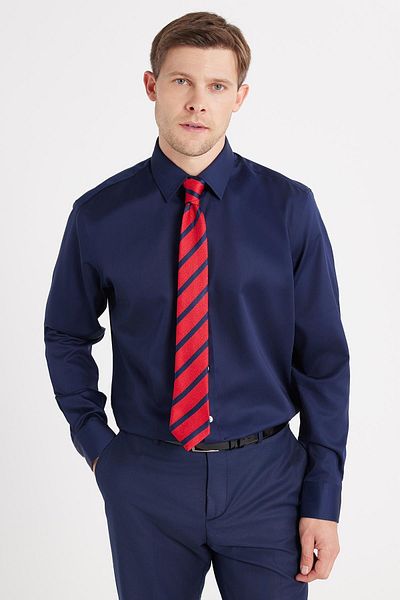Tudors Regular Fit Navy Blue Non-Iron 100% βαμβάκι φιλικό προς το περιβάλλον Πουκάμισο χωρίς σιδέρωμα με πιστοποίηση Ecowise
