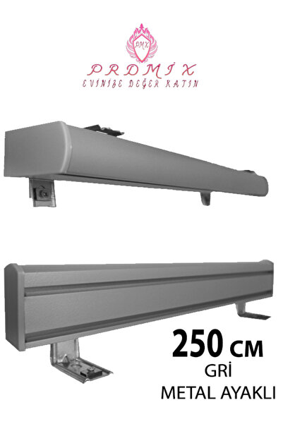 PERDE Mix 250 cm GRİ VİP Dekoratif Perde Ray Kornişi Alüminyum 2 Kanallı 8 cm...