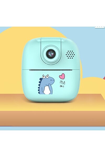 dalip Instant Camera for Kids, Front & Selfie, Print Function, USB-C, Bluetooth, Dino Blue